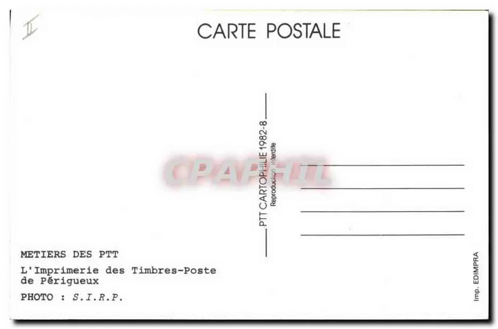 Polimento de um elemento de cilindro — produção de selos postais — Imprensa de Selos Postais de Périgueux, 1982 - Verso
