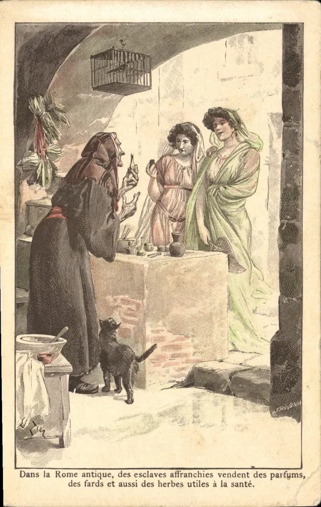 Rome antique — scène de vente de parfums et herbes par des esclaves affranchies — éditeur L. TREVSHIN - Vorderseite