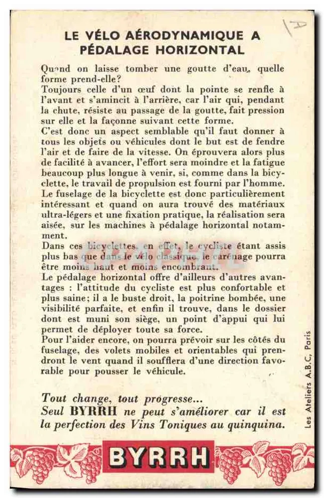 Das aerodynamische Fahrrad mit horizontaler Pedalbewegung — Nr. 11 — Blicke in die Zukunft — Les Ateliers A.B.C., Paris - Rückseite