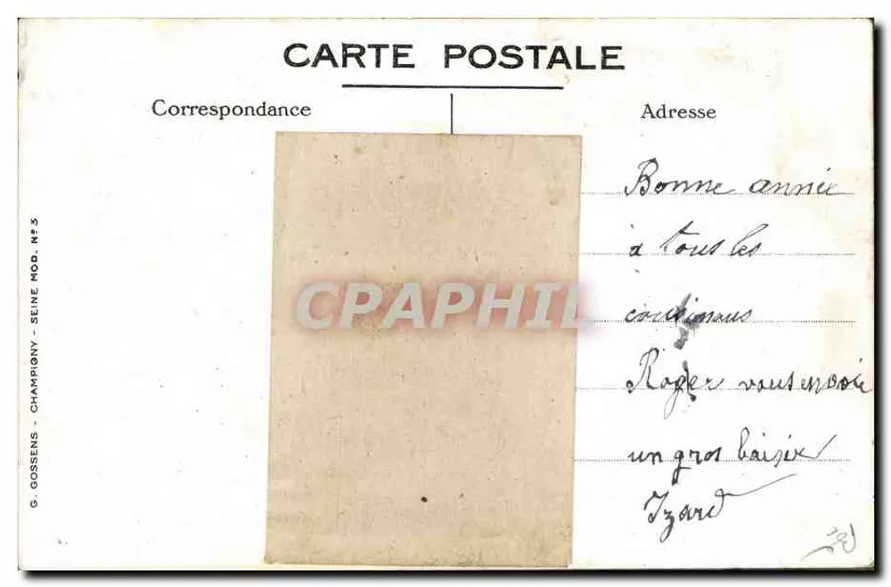 Motorisiertes Flugzeug — Kind in der Kabine — G. Gossens, Paris - Rückseite