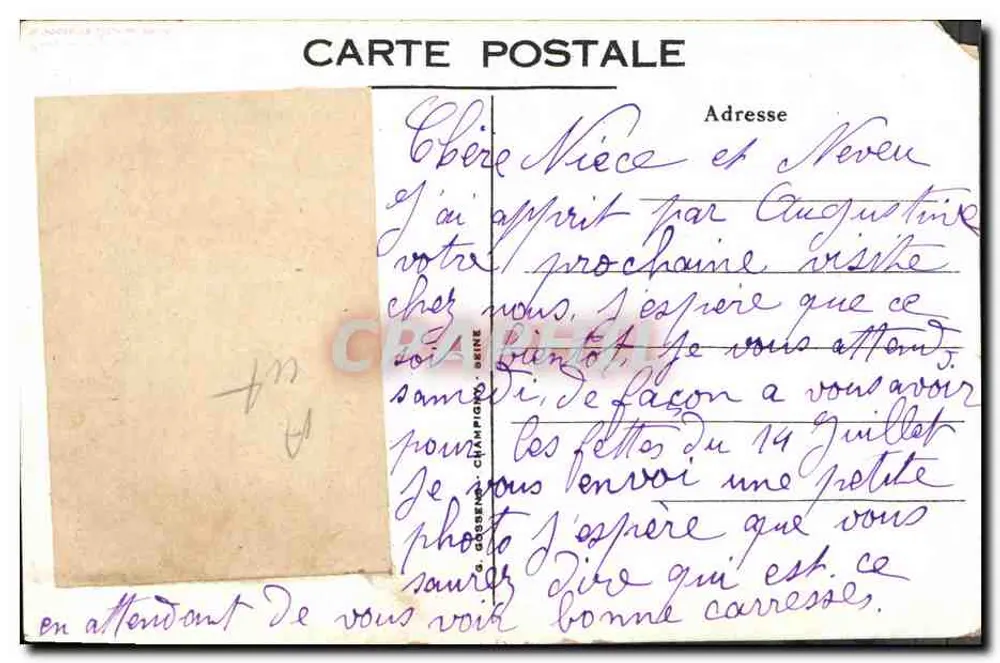 Porträt eines Kindes — Correspondence — G. Gossens, Déposé, Paris - Rückseite