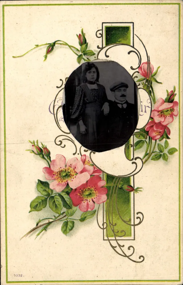 Portrait d'un couple — décor floral — série 2232 - Vorderseite