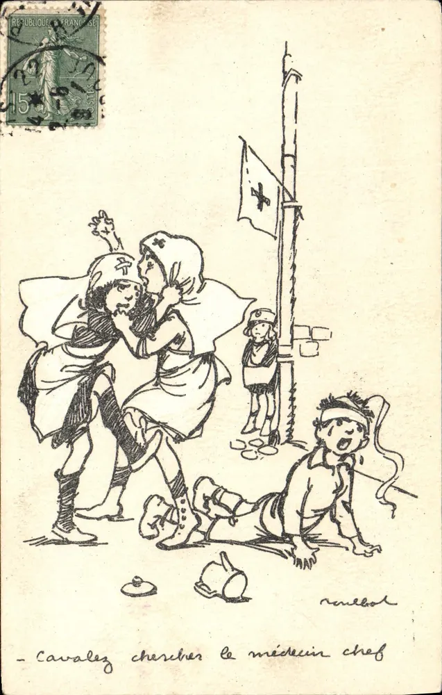 Reiter suchen den Chefarzt — Zeichnung von Poulbot — Verlag Poulbot Nr. 67 - Vorderseite