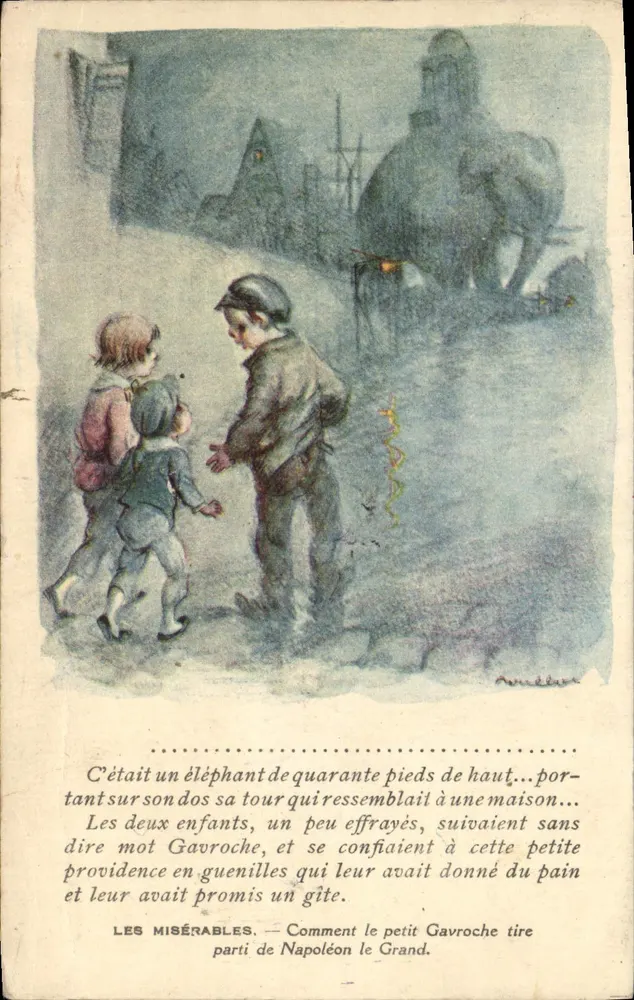 Les Misérables — Wie der kleine Gavroche sich von Napoleon dem Großen bedient — Zeichnung von Paul Delarue - Vorderseite