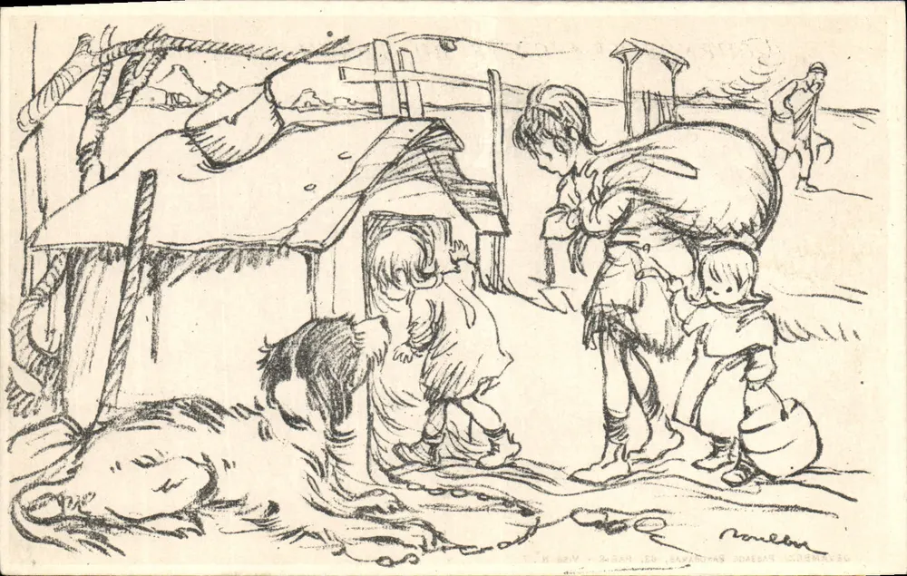 Familie in einer Hütte — Szenen aus dem Leben — Devambéz, Passage Panoramars, Paris — Nr. 7 - Vorderseite