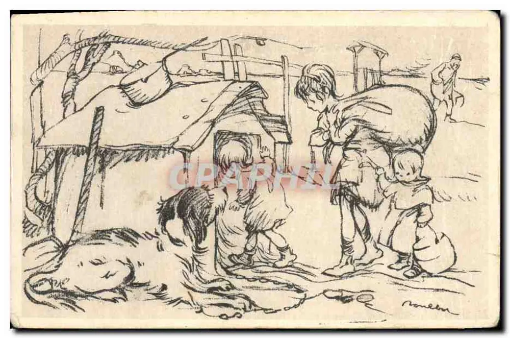Familie und Hund vor einer Hütte — Französische Nationalhilfstag — Devambez, Paris - Vorderseite