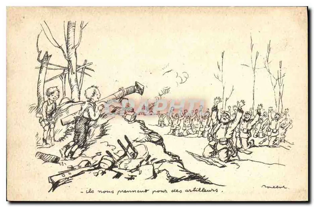 Kinder für die Artillerie rekrutiert — Rekrutierungs-Szene — Verleger Poulbot, Nr. 4 - Vorderseite