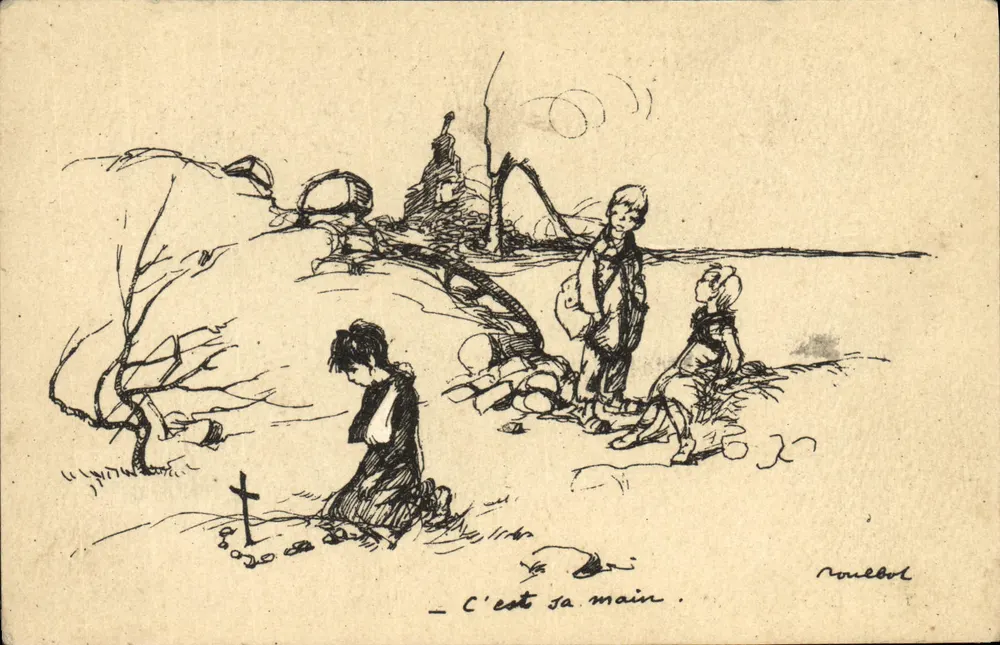 Kinder vor einem Denkmal — Trauer-Szene — Poulbot n°3 - Vorderseite