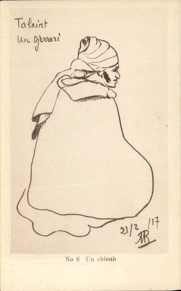 Gesichtete Frau — Zeichnung von J.R. — Comité du Marocains, Paris - Vorderseite