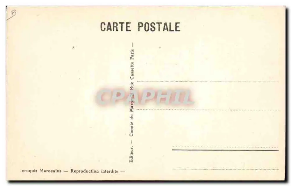 Gesichtete Frau — Zeichnung von J.R. — Comité du Marocains, Paris - Rückseite