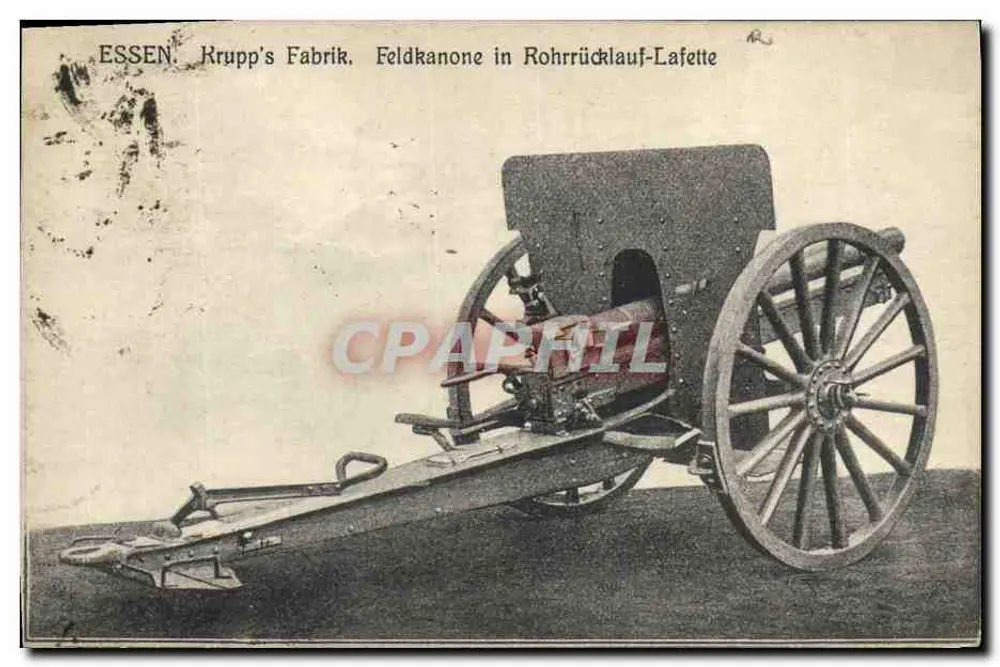 Essen. Fabryka Krupa — polana polowa w Lafecie z powrotnym rurą - Awers