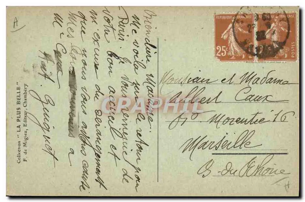 Mulher em traje tarentaise — Savoie — editor F. de Migreu, Chambéry, n°66 - Verso
