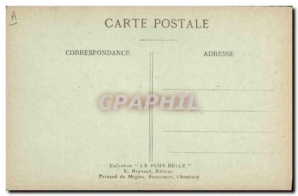 Frau im savoyardischen Kleid — Um Chambéry und Aix-les-Bains — E. Reynaud, Chambéry - Rückseite