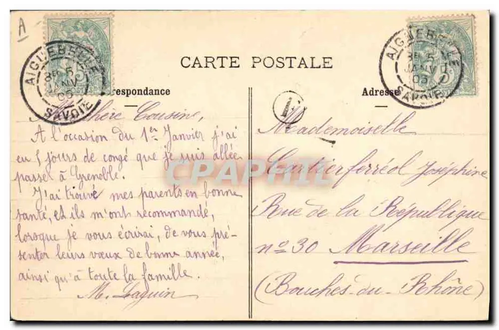 Trajes de Savoie (Arves) — duas mulheres em trajes tradicionais — E.R.C. n°4 - Verso
