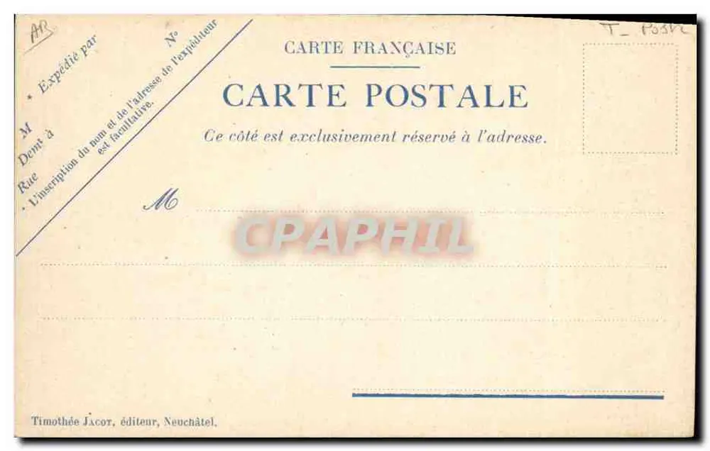 Carta postal de amor — Timothée Jäcor, Neuchâtel - Verso