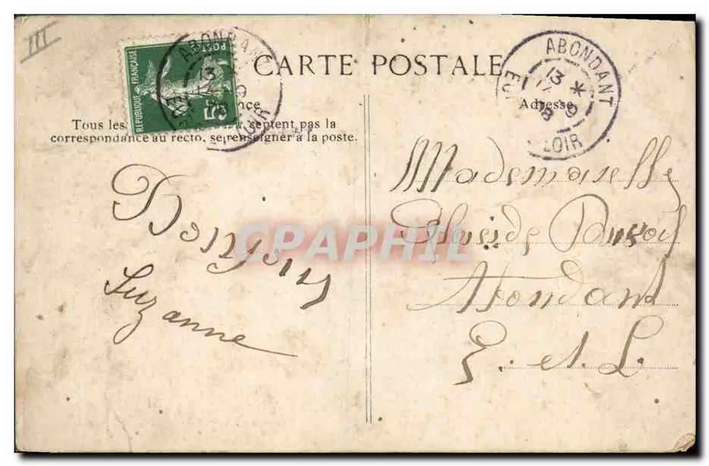 Les timbres et leur langage — carte illustrée avec couple et timbres français - Verso