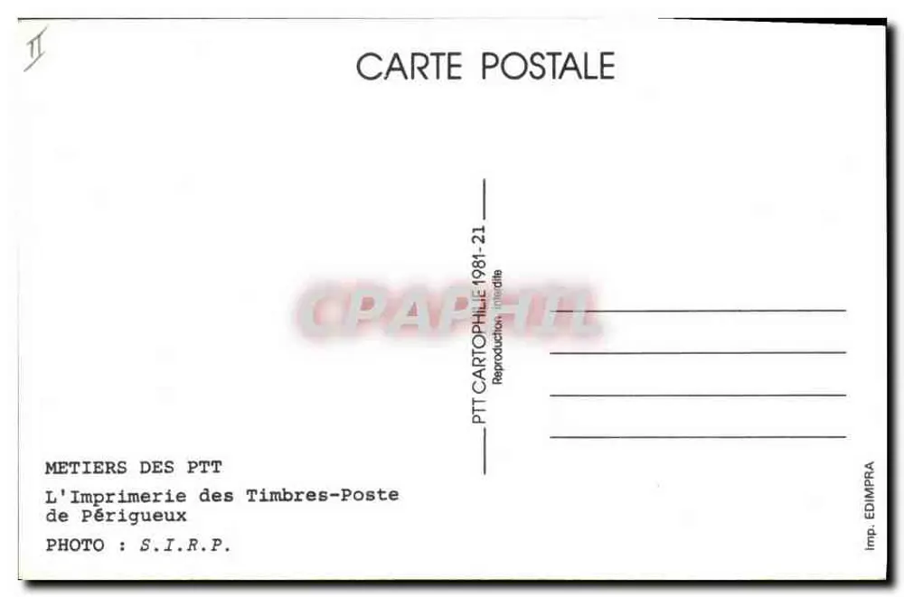 Imprensa de Selos Postais — A retocagem dos clichês — PTT Périgueux - Verso