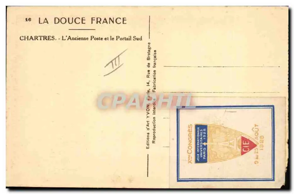 Chartres - A Antiga Postagem e o Portal Sul — Éditions d'Art Yvon, Paris - Verso