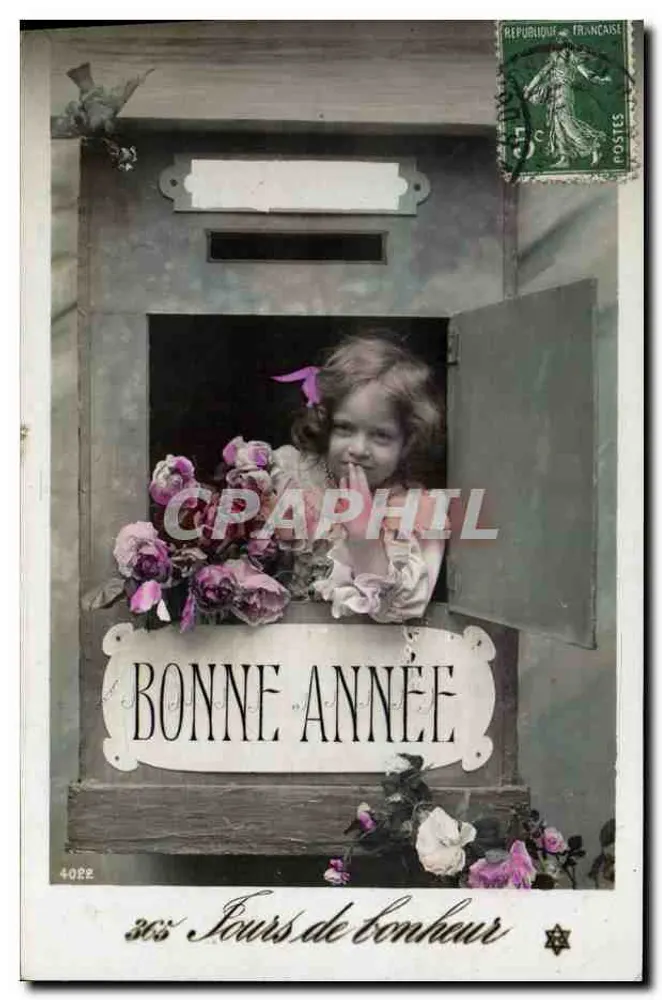 Niña detrás de una caja de correos — Buena Año — editor anónimo, n° 4022 - Anverso