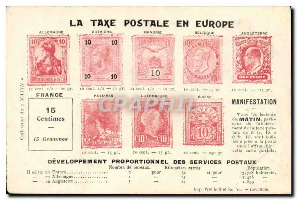 Die Postgebühr in Europa — Sammlung des « MATIN » - Vorderseite
