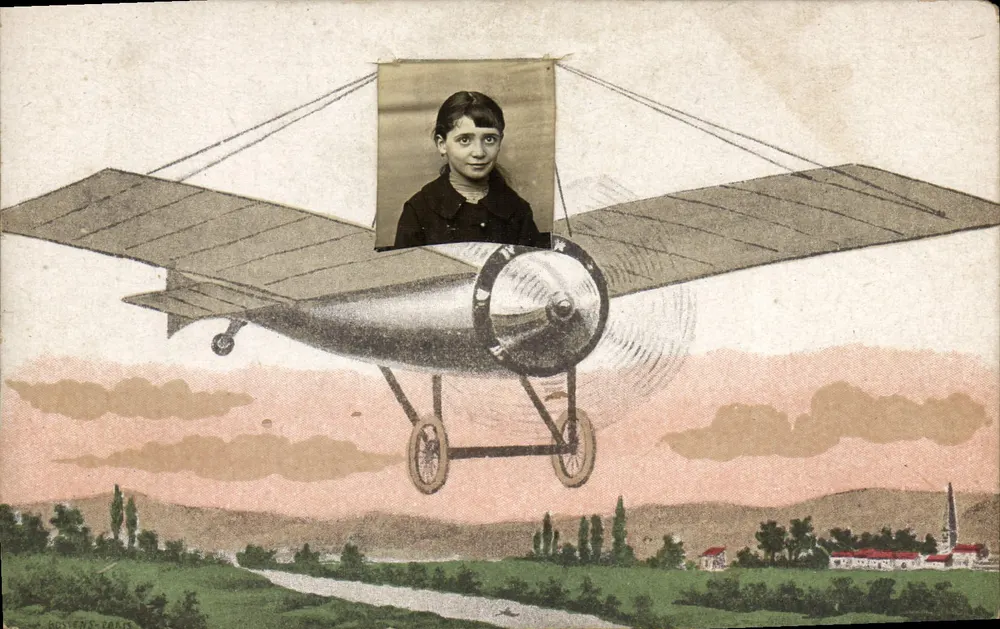 Mulher pilota — avião biplano — editor BOJENS-PAKIS - Frente