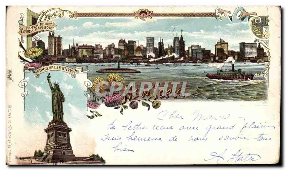 Statue of Liberty — vue du port de New York — éditeur PIERON FRANTHAR & CO. NY - Vorderseite