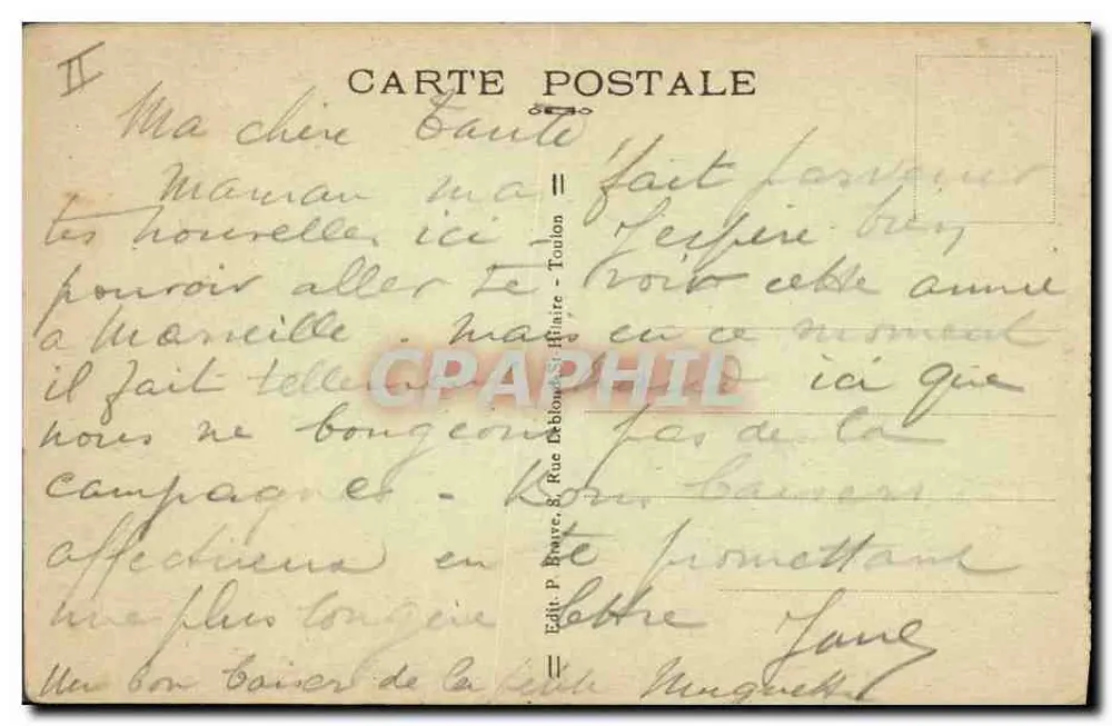 Toulon-Mourillon — Ansicht der Mitre — Verlag P. Brauze, 8 Rue de la Bourse - Rückseite
