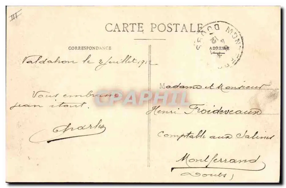 Camp du Valdahon — Artilleriepark — Édit. Meynard - Rückseite