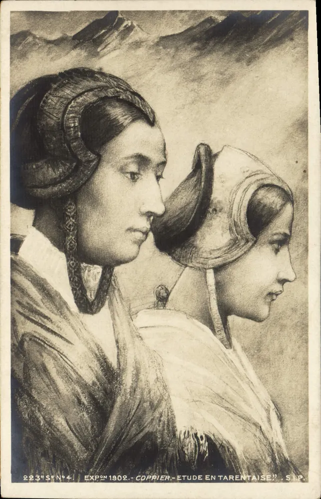 Duas mulheres tarentaisas — estudo de Coppier — Exposição 1902 — S.I.P. n°223 - Frente