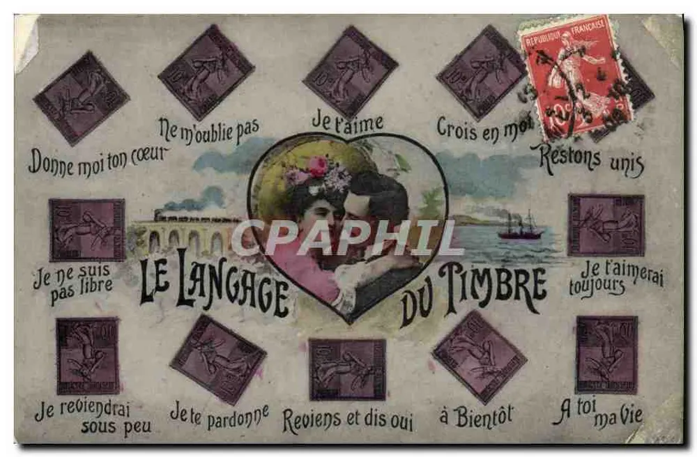 Cœur enlacé — scène d'amour avec texte amoureux — éditeur LE LANGAGE DU TIMBRE - Frente