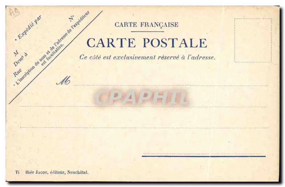 Carta postal de amor — jogo de selos e frases — Théodore Jacot, Neuchâtel - Verso