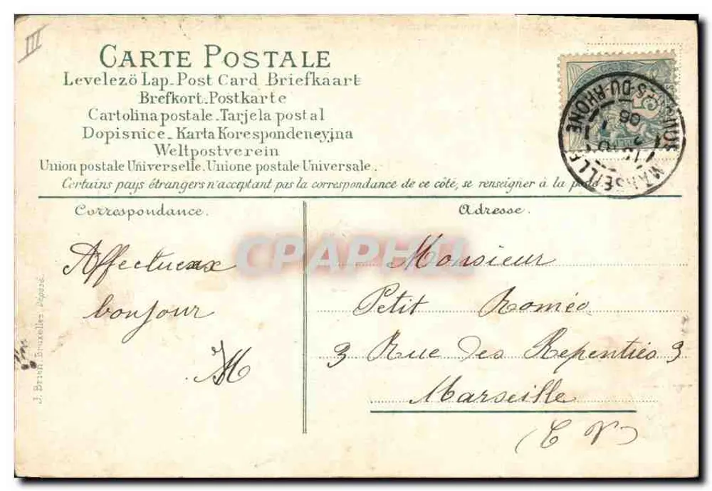 Cupidon — scène de timbres postaux — éditeur J. Brach, Bruxelles - Rückseite