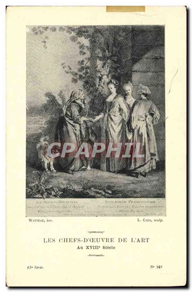 ला ट्रेव डी ल'अमौर — वैटेओ के दृश्य — ल. कार्स द्वारा छापा — श्रृंखला 43, संख्या 149 — 18वीं शताब्दी के कला के शीर्षक कार्य - आगे