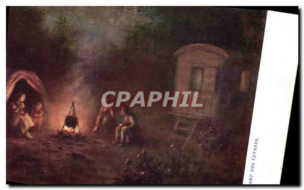 Camp des Gitanes — scena nocnego obozu — Raphael Tuck & Bros. Ltd., kolekcja „Recherche”, seria 39 - Awers