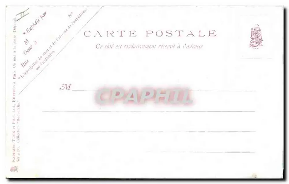 Camp des Gitanes — scena nocnego obozu — Raphael Tuck & Bros. Ltd., kolekcja „Recherche”, seria 39 - Rewers