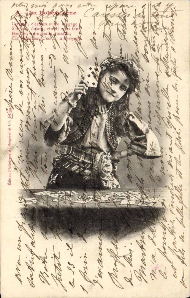 La Bohémienne — jeune femme jouant aux cartes — Édition Phototype A. Bergeret et Cie, Nantes - Awers