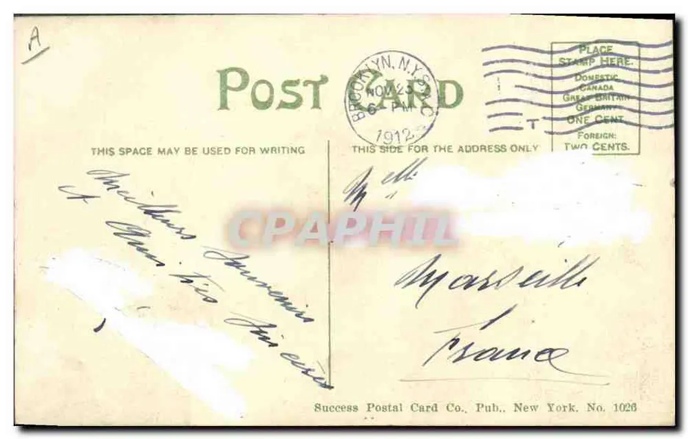 Statue of Liberty, New York — Success Postal Card Co. Verlag, New York, Nr. 1026 - Rückseite