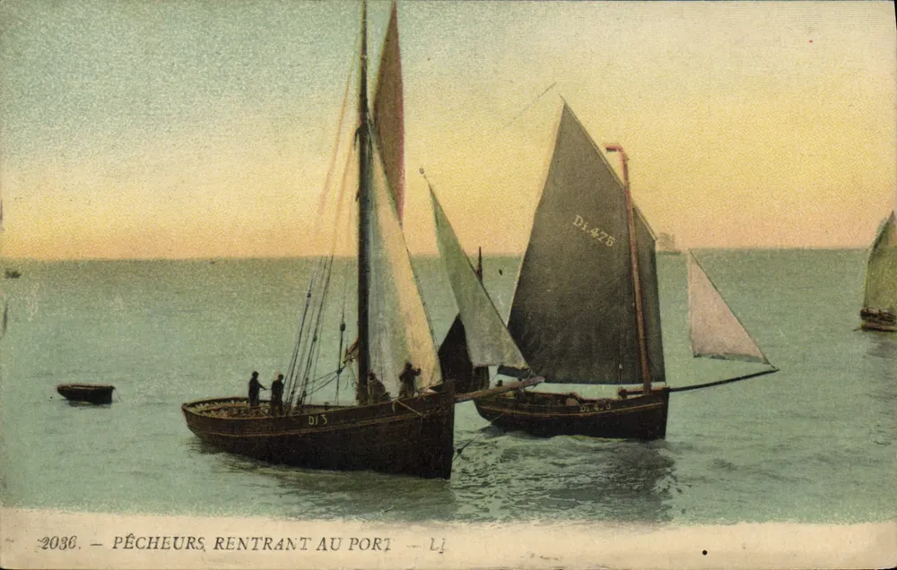 Pêcheurs rentrant au port — scène maritime avec voiliers — éditeur L.I. n°2036 - Vorderseite