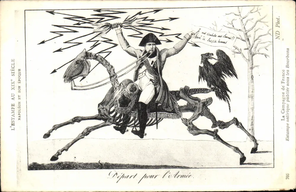Napoleon auf einem Skelettpferd — Abreise in das Heer — Verleger ND Phot. n°705 - Vorderseite