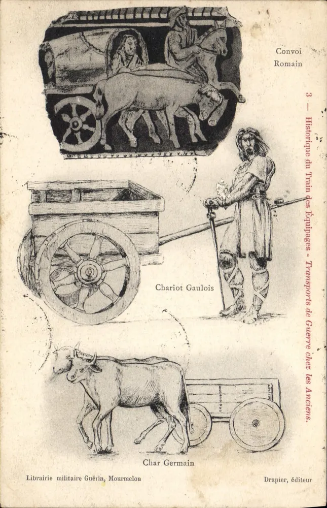 Römischer Konvoi — Gallischer Wagen und deutscher Streitwagen — Militärbuchhandlung Guérin, Mourmelon - Vorderseite