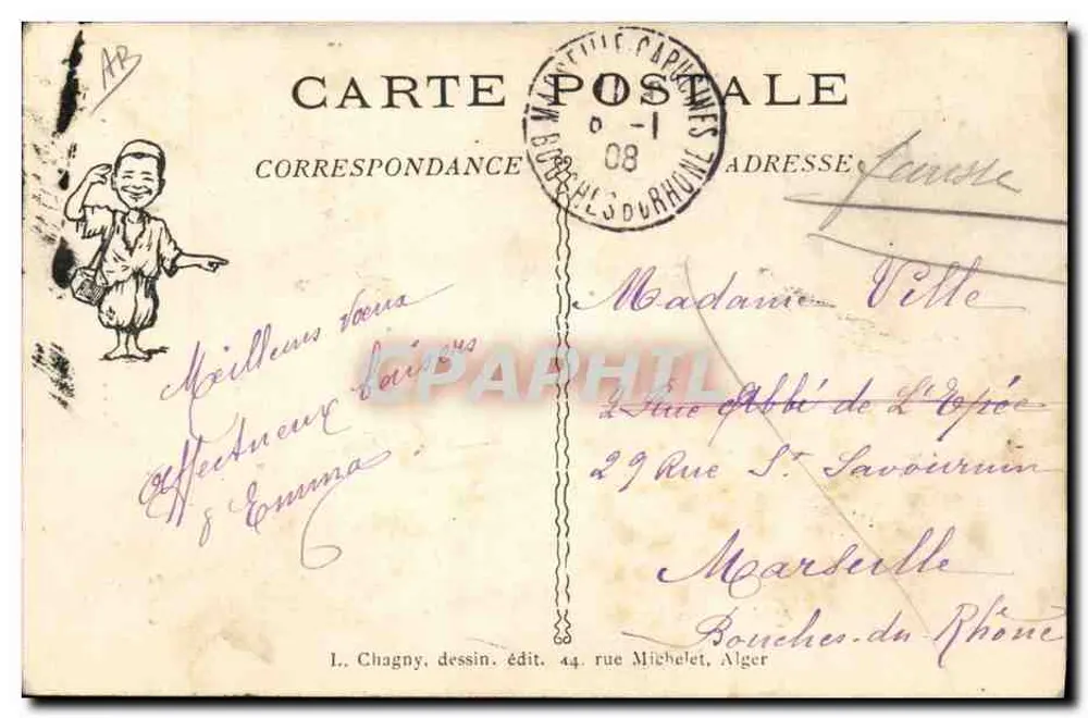 Lachender Berber-Kind — Karikatur — L. Chagny, Verlag, 44 rue Michelet, Alger - Rückseite