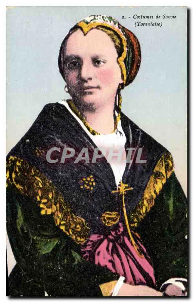 Trajes de Saboia (Tarentaise) — Sujeto: mulher usando traje tradicional — editor La Plus Belle de Migjan, Chambéry - Frente