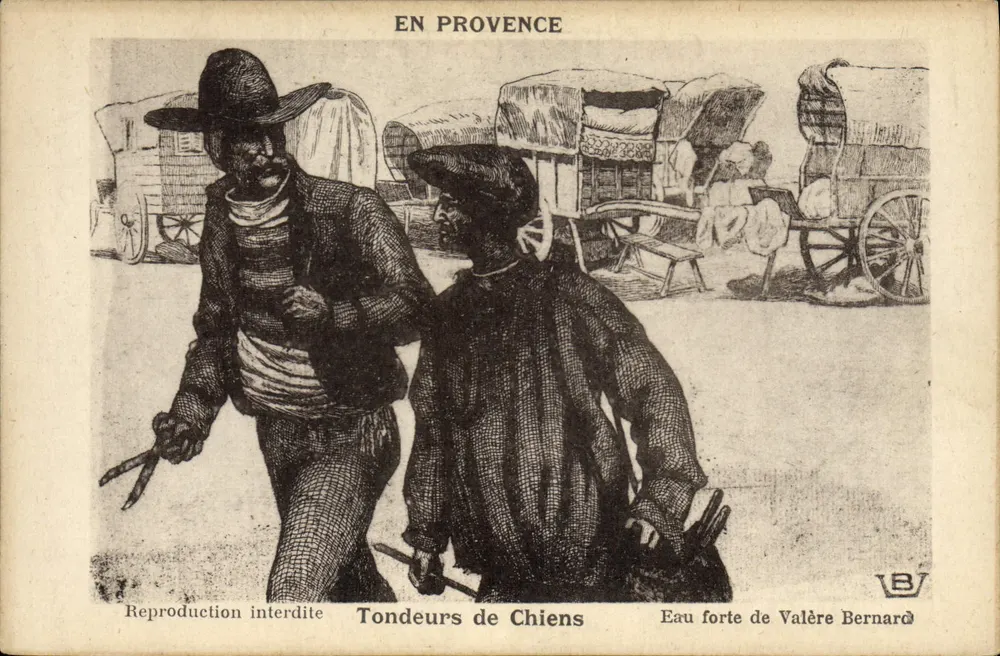 Hundescherer — In der Provence — Kupferstich von Valère Bernard, Éd. d'Art M. Bernard, Marseille - Vorderseite