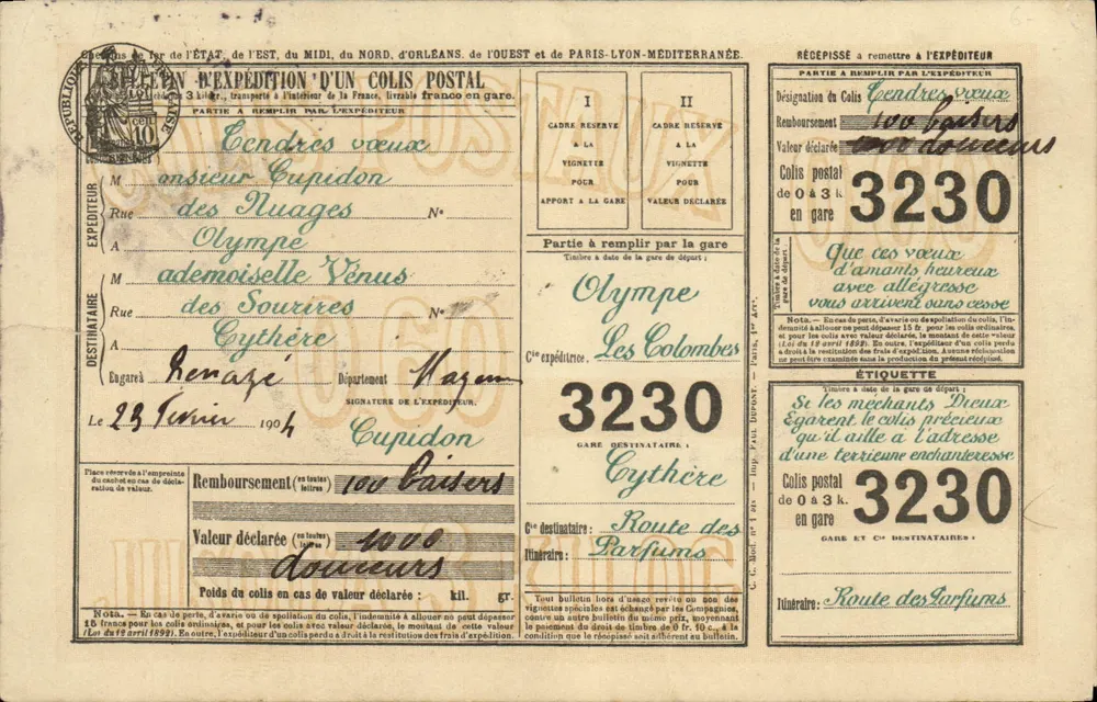 Carte postale de service — formulaire d'expédition de colis — éditeur non identifié - Awers