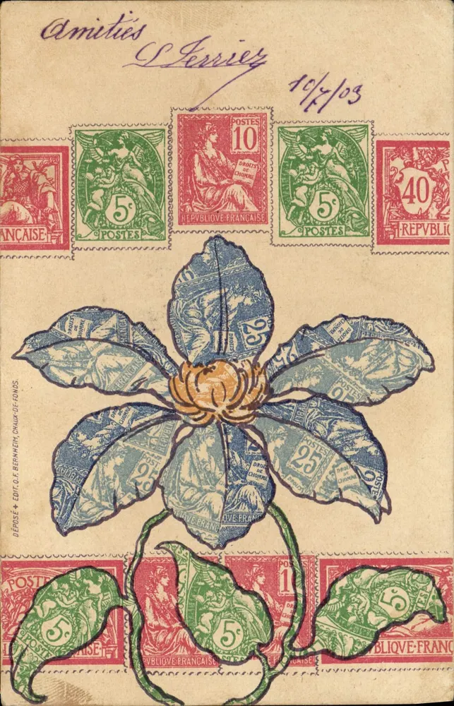 Flor estilizada — motivo de selos — Ed. O.E. Bernheim, Chaux-de-Fonds - Frente