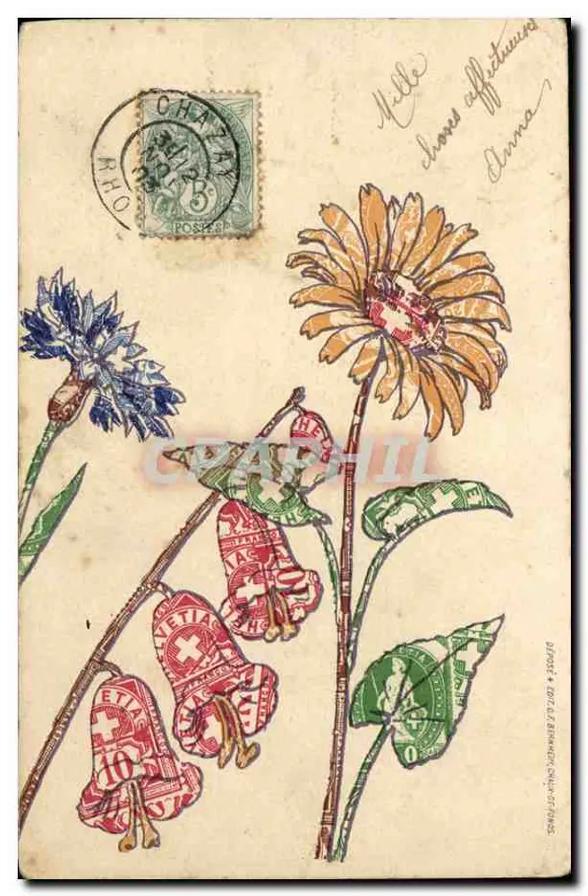Fleurs — bouquet de coquelicots, bleuets et fleurs rouges — éditeur BERNHARD CULY & FONS - Frente