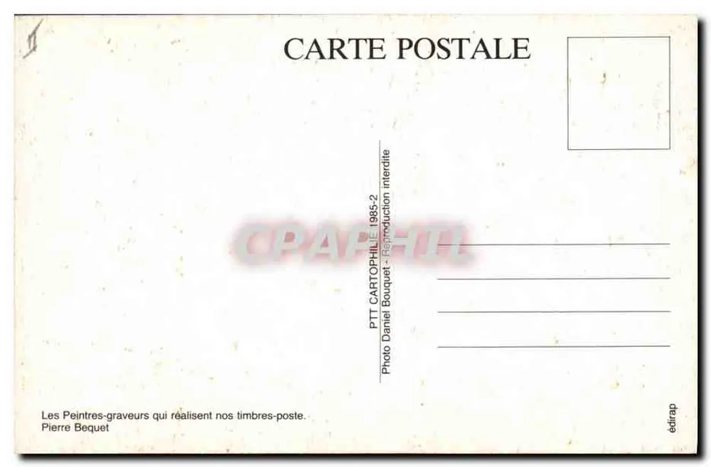 Kupferstecher, die unsere Briefmarken erstellen — Pierre Bequet — Cartophilie-Ausgabe 1985-2 - Rückseite