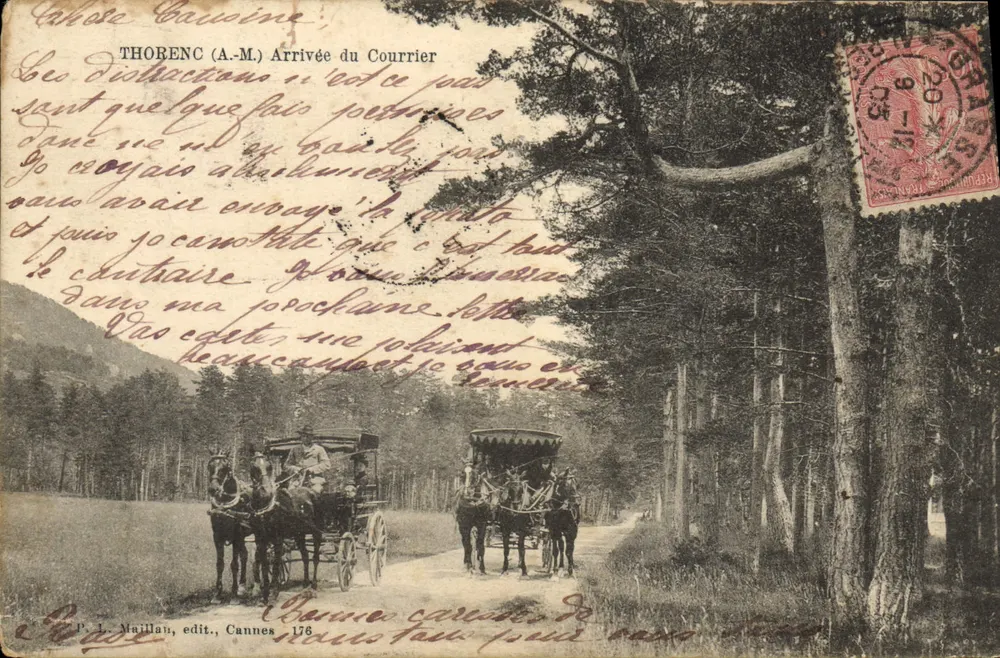 Arrivée du Courrier — Thorenc (A.M.) — P. L. Naillan, edit., Cannes 176 - Front