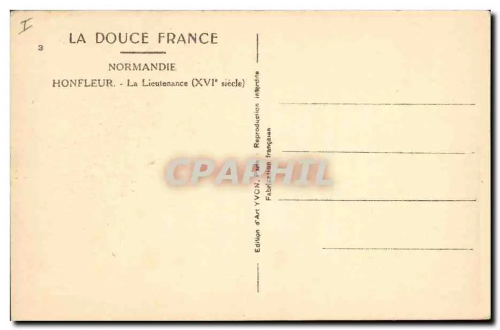 Honfleur - La Lieutenante — editor YVCN, n°3 - Reverso