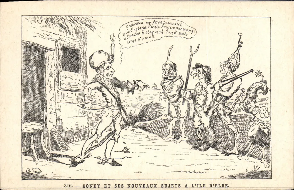 Boney und seine neuen Untertanen auf der Insel Elba — politische Karikatur - Vorderseite